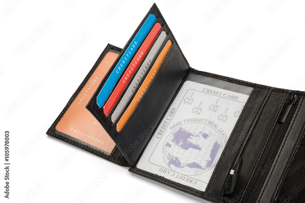 Card Holders and ID Window of Black Leather Wallet Card Holders and ID Window of Black Leather Wallet