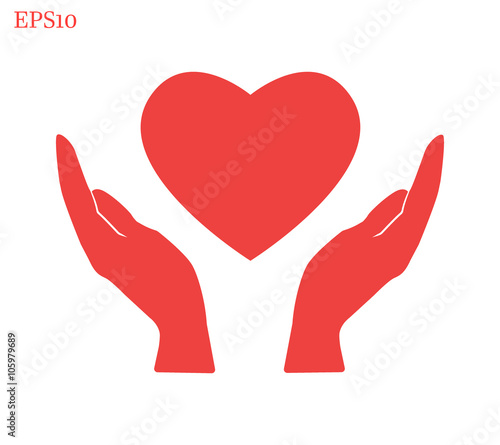 Heart in hand icon on white background. Vector illustration