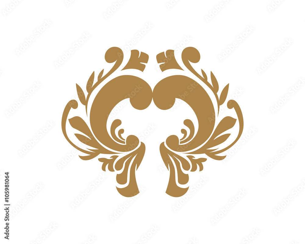 Fototapeta premium Gold Damask Ornamental Floral Logo 