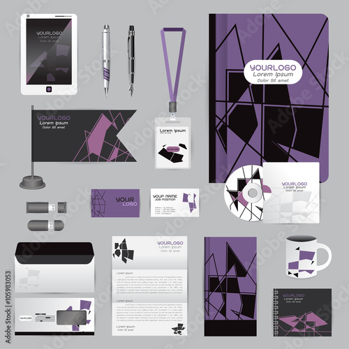 White identity template with origami elements. Vector company style for brandbook guideline and Pens mugs CDs books business cards letterhead flag Card Portfolio employees Tablet