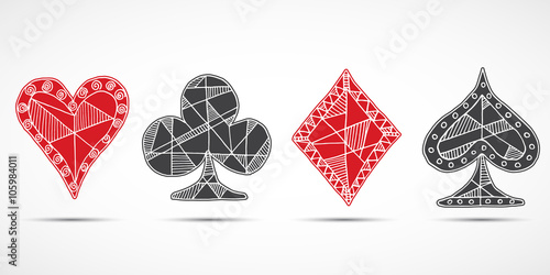 Hand drawn sketched Playing cards, poker, blackjack symbol, background, doodle hearts diamonds spades and clubs symbols