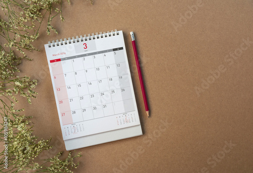 March Calendar 2016 on wood table