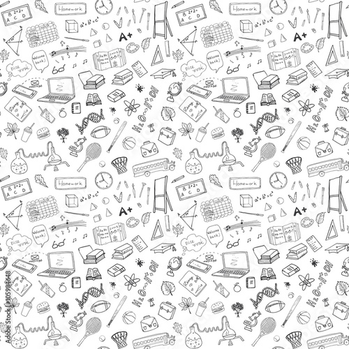 Back to School seamless pattern with Hand-Drawn Doodles. sketch element background Vector Illustration