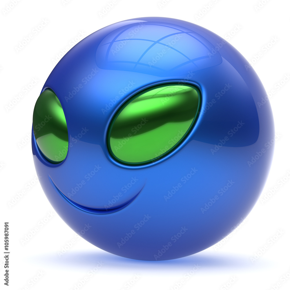 Smiley alien face head cartoon cute emoticon monster ball blue green  avatar. Cheerful funny smile invader person character toy laughing eyes joy  icon concept. 3d render isolated Stock Illustration | Adobe Stock