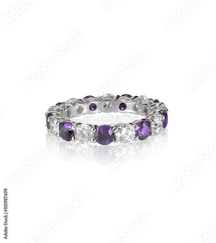 diamond amethyst purple ring engagement wedding bridal gemstone isolated on white