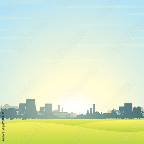 Eco Friendly Nuclear Plant. Vector Landscape