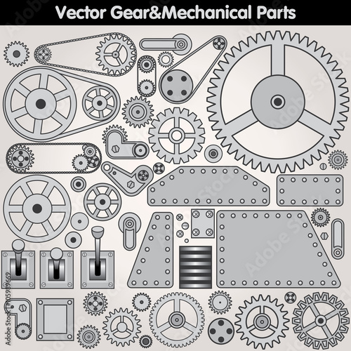 Mechanical Parts and Gears. Vector Kit