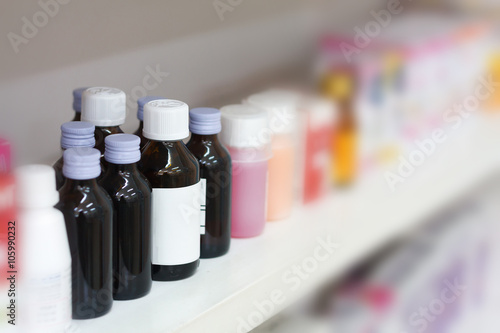 medicine bottles in the pharmacy