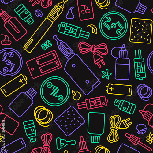 Vape shop seamless pattern in thin line style