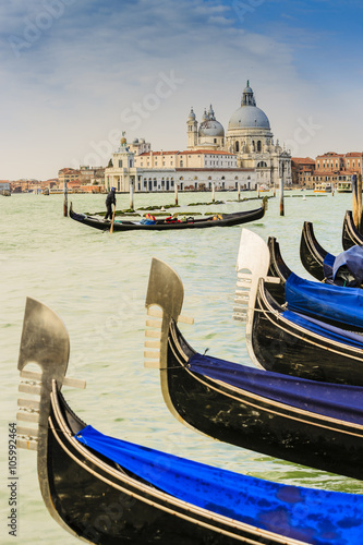 Gondolas in Venice with San Giorgio Maggiore church. San Marco, Venice, Italy © Gorilla
