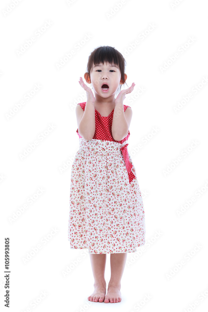 Full body of adorable asian girl holding her mouth opened. Full body of adorable asian girl holding her mouth opened.