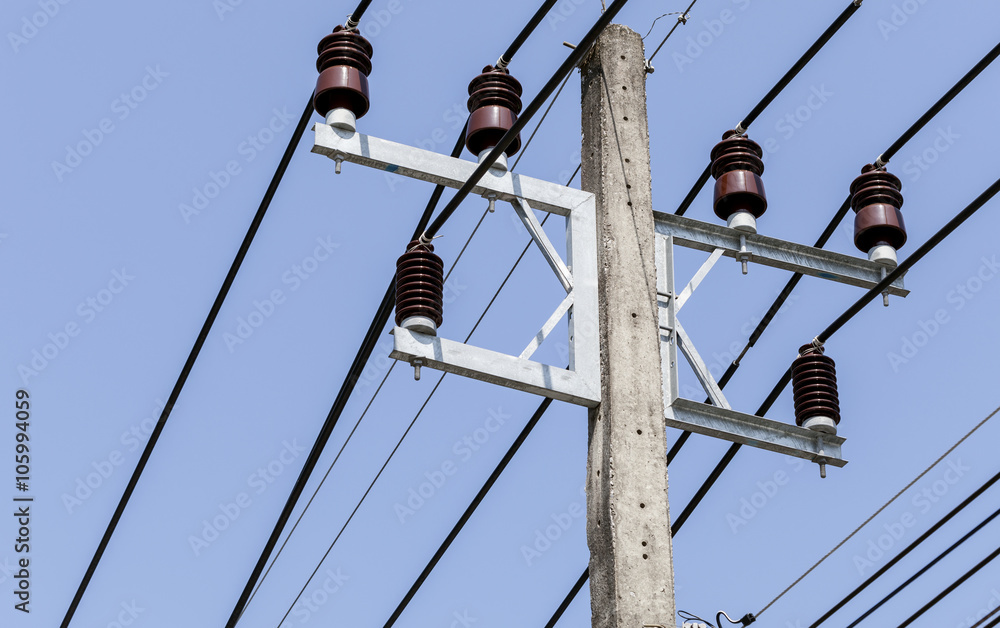 Electricity line and cup on blue sky background. Electricity line and cup on blue sky background.