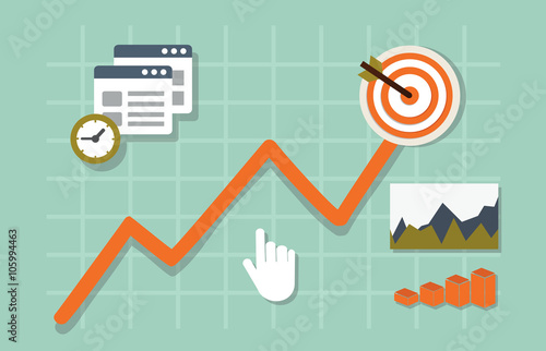 Flat vector illustration of web analytics information and development website statistic