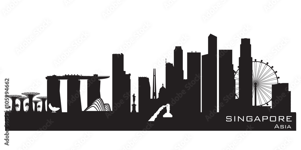Naklejka premium Sylwetka wektor panoramę miasta Singapur