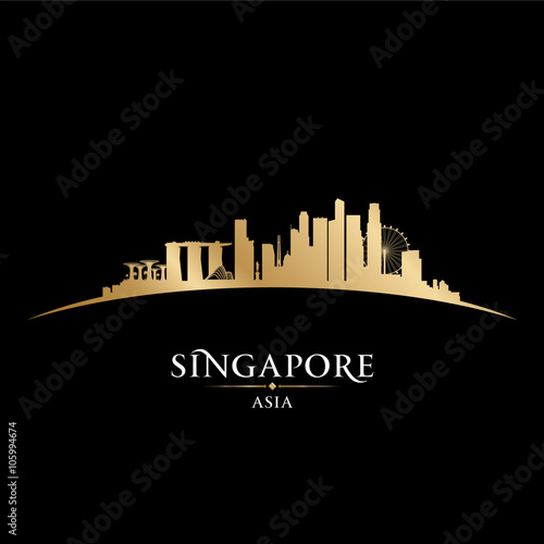 Singapore city skyline silhouette black background