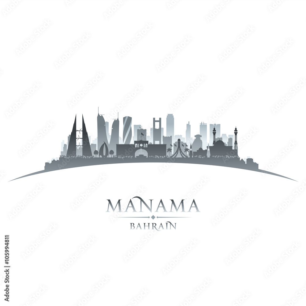 Manama Bahrain city skyline silhouette white background