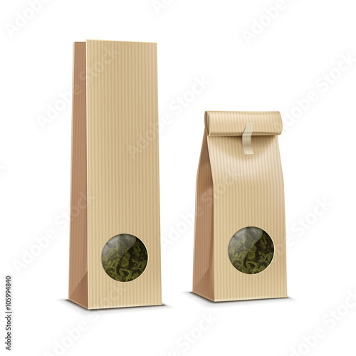 Vector tea coffee paper packaging package pack bag with window