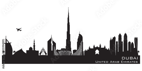 Fotografie, Obraz Dubai UAE city skyline vector silhouette