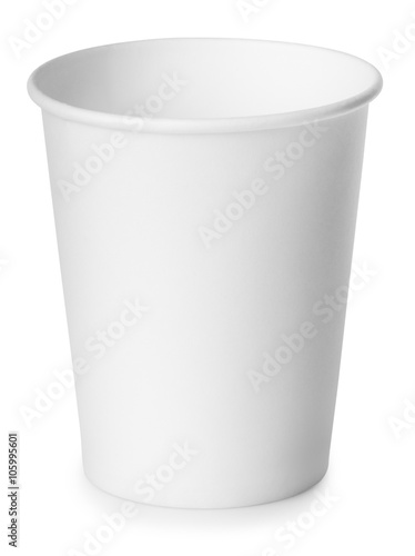 Empty white paper cup isolated on white with clipping path