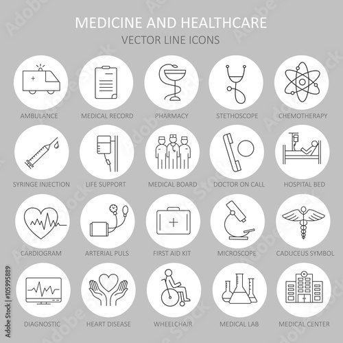 Modern thin round line of icons on medicine.