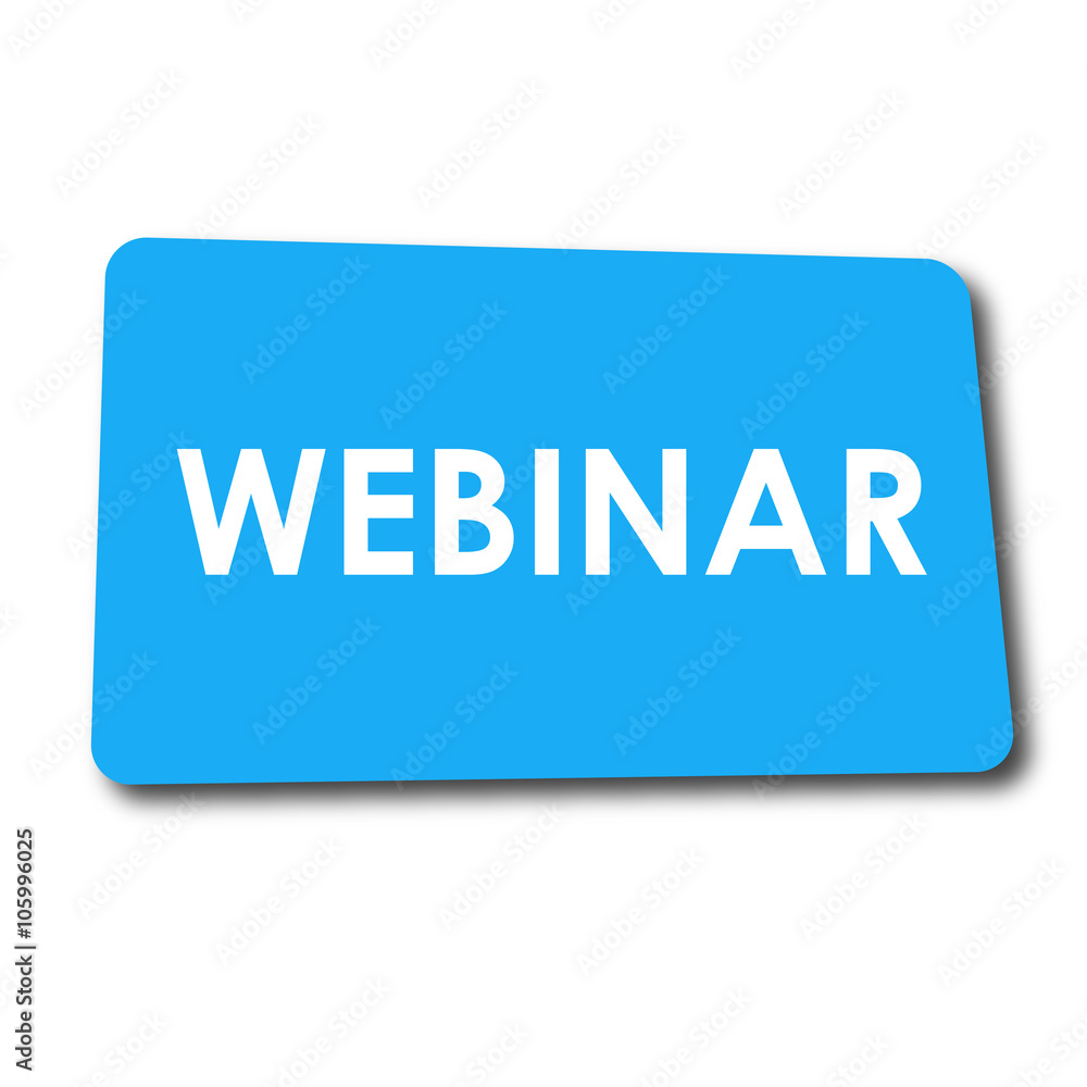Icono plano WEBINAR en rectangulo azul con sombra Icono plano WEBINAR en rectangulo azul con sombra