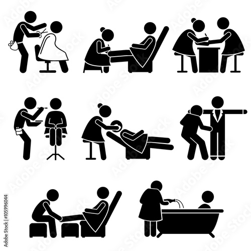 Beauty Salon Makeup Artist Spa Services Job Stick Figure Pictogram Icons