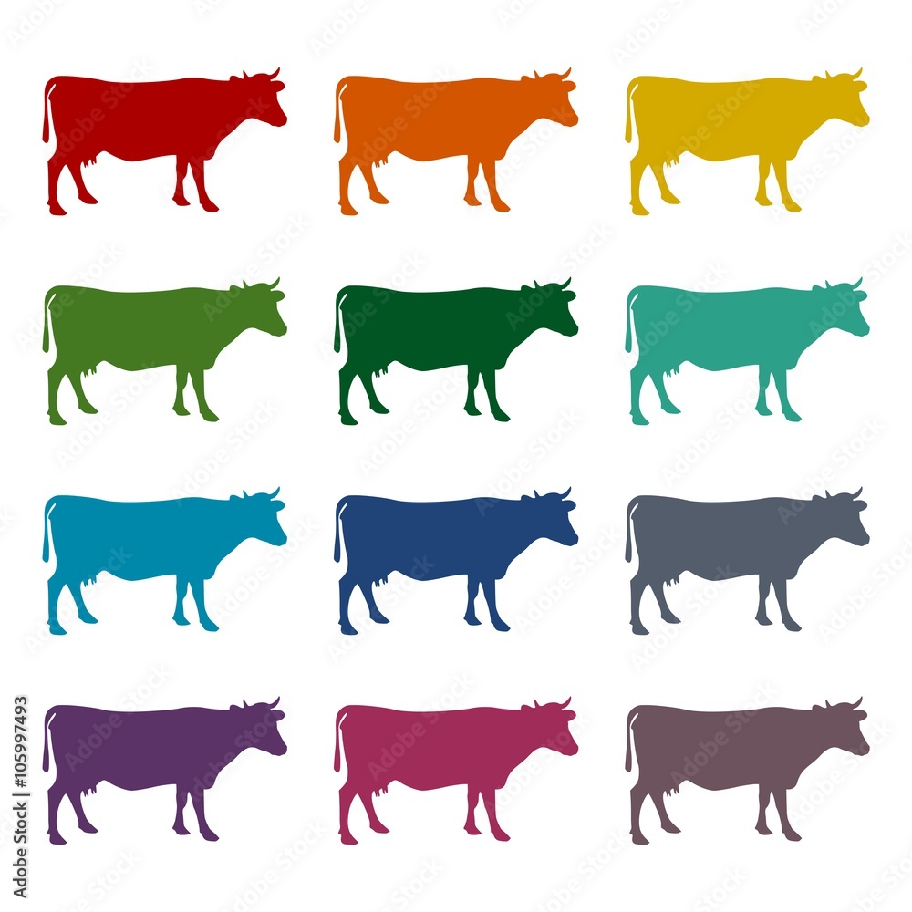 Cow silhouette icons set