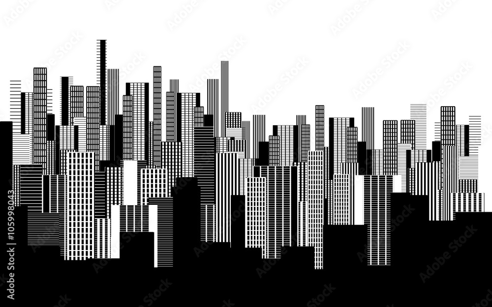 a two colors graphical abstract urban landscape wallpaper in black and white