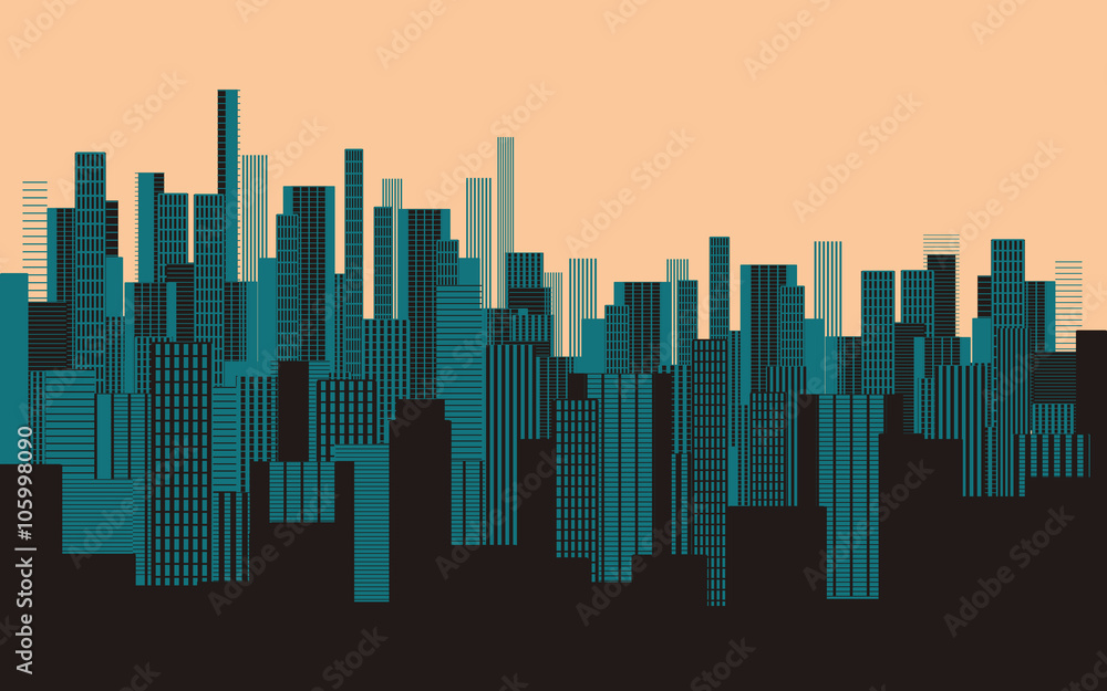 a three colors graphical abstract urban landscape wallpaper in blue