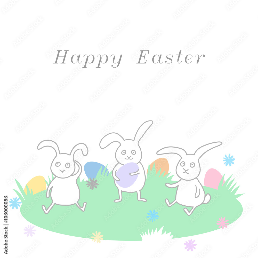 Happy Easter greeting card with rabbits and eggs Happy Easter greeting card with rabbits and eggs