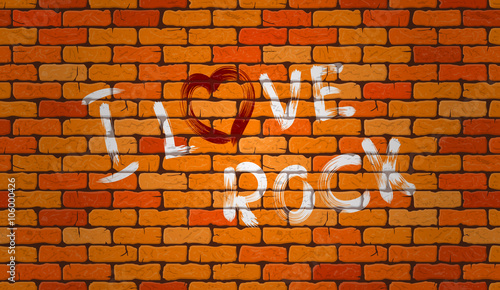 Inscription I love rock on the wall
