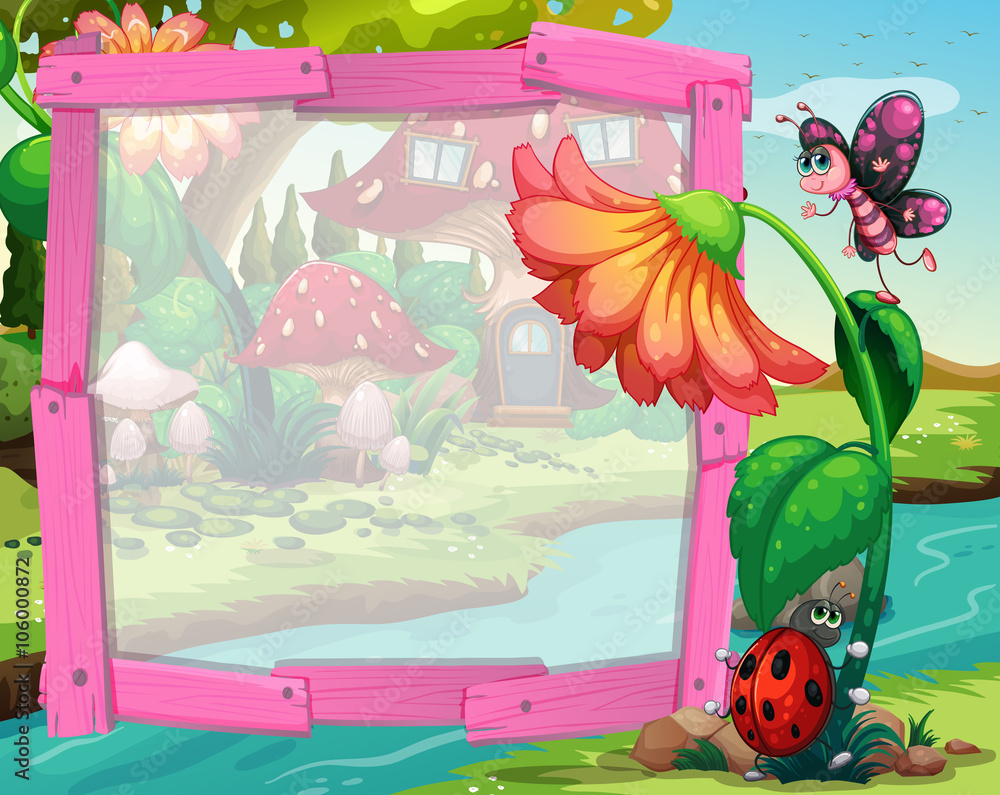 Border design with flower and insects Stock Vector | Adobe Stock