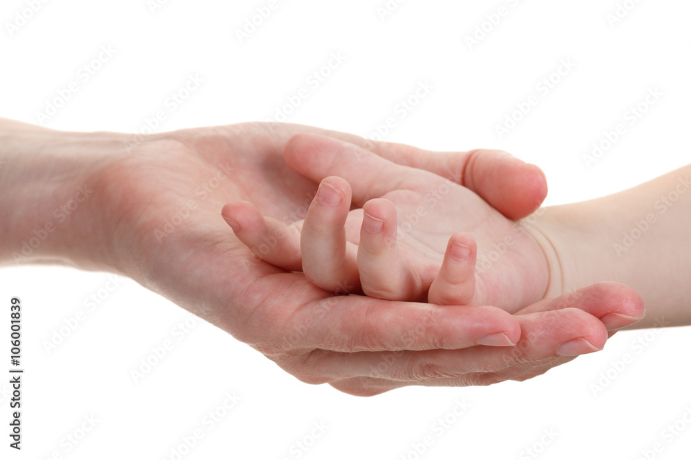 Baby and mothers hands isolated on white Baby and mothers hands isolated on white