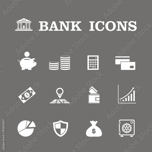 Conjunto de iconos de banco. Finanzas, ahorro, inversión y efectivo