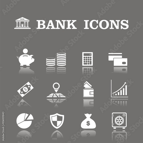 Conjunto de iconos de banco. Finanzas, ahorro, inversión y efectivo