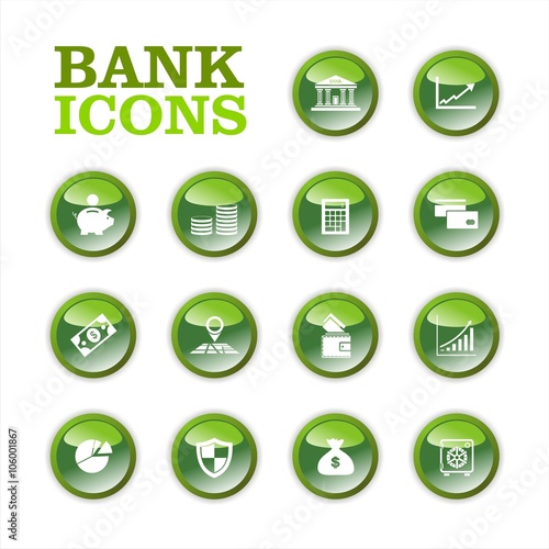 Conjunto de iconos de banco. Finanzas, ahorro, inversión y efectivo