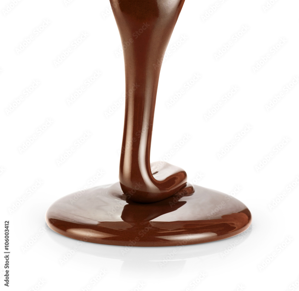 Pouring dark melted chocolate isolated on white background. Pouring dark melted chocolate isolated on white background.