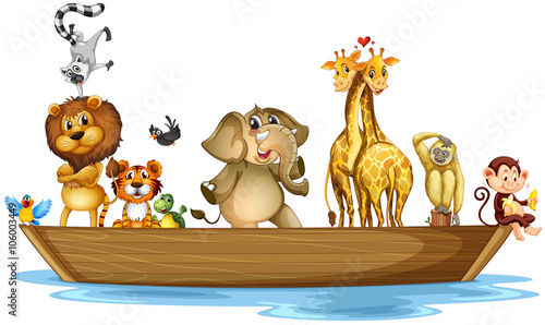 Wild animals riding on the boat