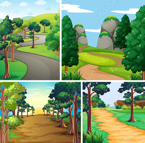 Nature scene with roads and forest