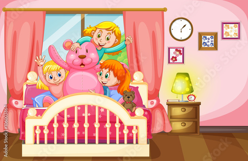 Kids and teddy bear in bedroom © GraphicsRF