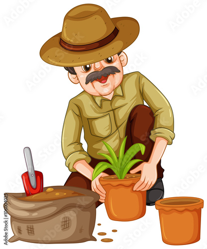 Man planting plant in the pot