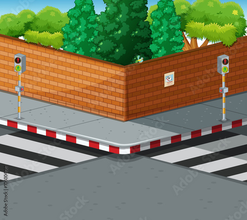 Street corner with two zebra crossings