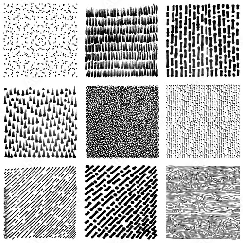 Set of hand drawn marker and ink patterns