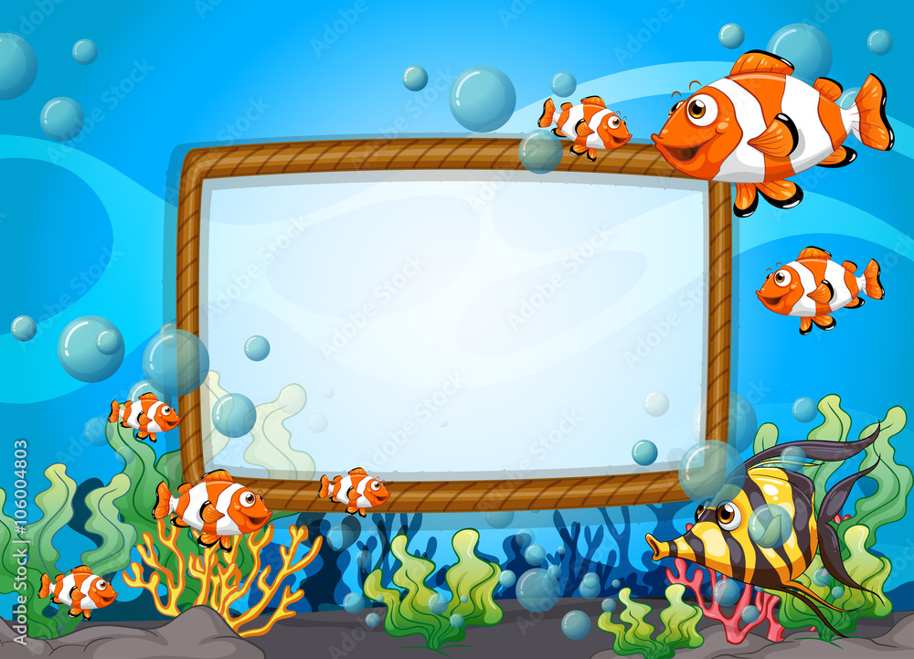 Frame design with fish underwater Stock Vector | Adobe Stock