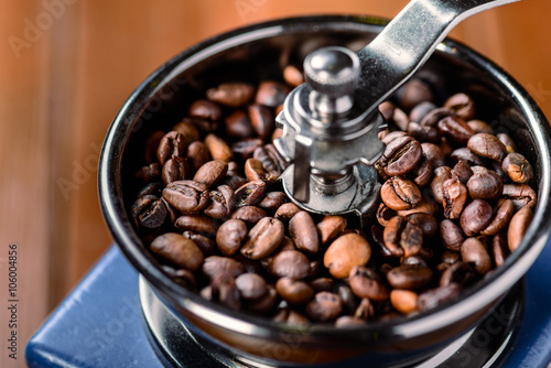Coffee beans in the coffee grinder