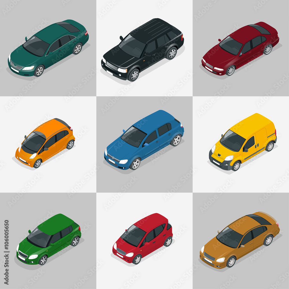 Fototapeta Modern Car. Car icons. Flat 3d isometric vector illustration car icon. High quality city transport.