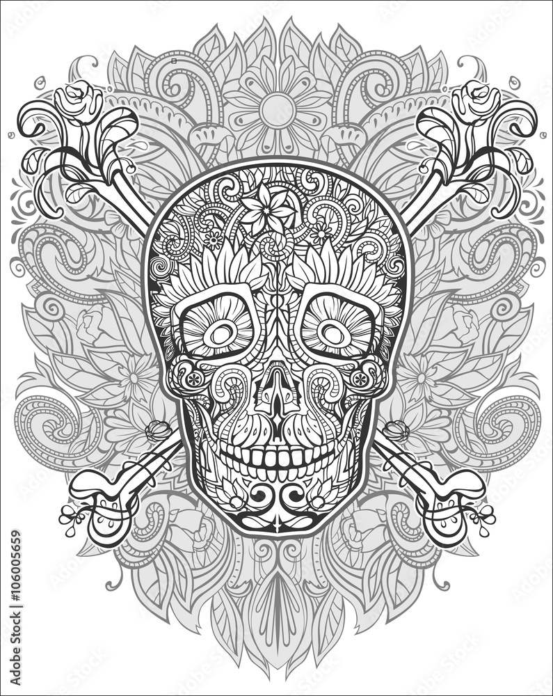 human skull made of flowers human skull made of flowers