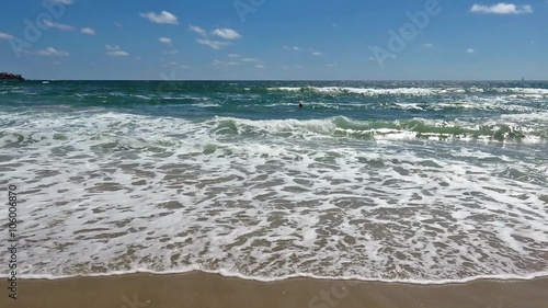 Sea Surf Waves on Morning Beach. 
