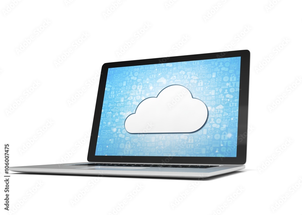 3d rendering of a laptop with cloud concept 3d rendering of a laptop with cloud concept