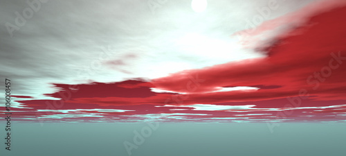 view of the sky with white and red clouds. Without ground